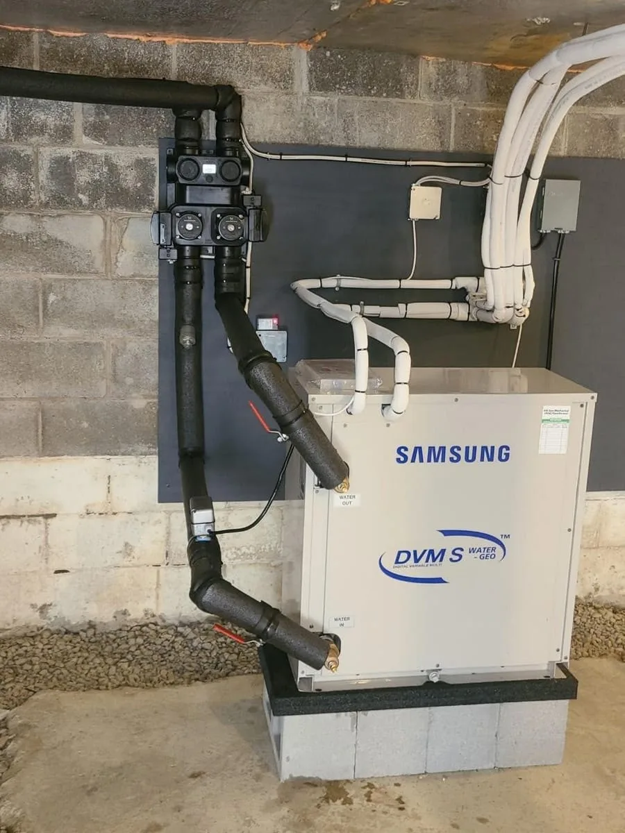 Geothermal heat pump installation in a Monroe County home